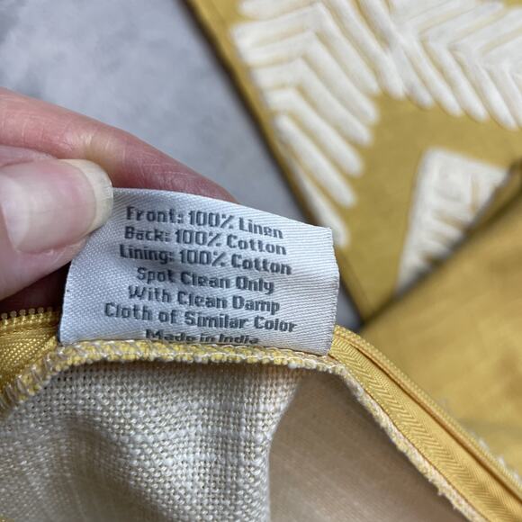 Grandin Road Pillow Covers (2) Square 18"x18" Yellow Ivory Linen Cotton Textured - Picture 4 of 7